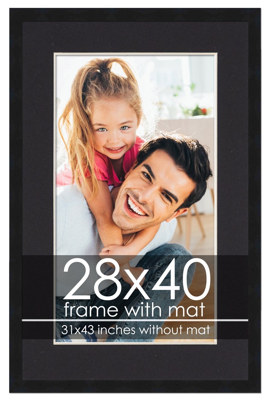 28x40 Frame with Mat - Black 31x43 Frame Wood Made to Display Print or Poster Measuring 28 x 40 Inches with Black Photo Mat